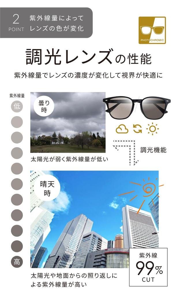 [Fujita Optical] Evais Photochromic Polarized Sunglasses for Men and Women, UV Protection 99.9%, Lightweight, Brand Name, BostonWellington Style,