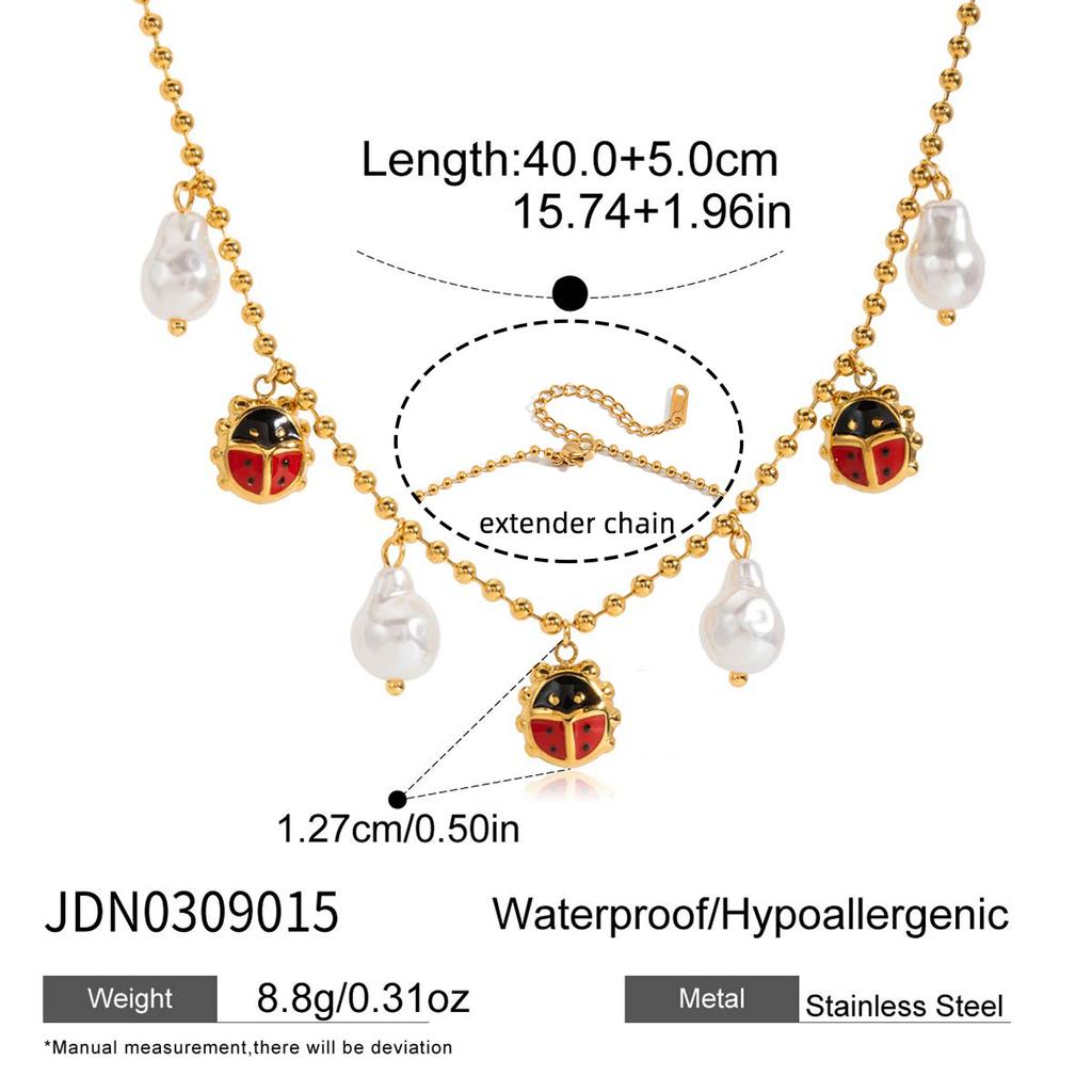 JYL TS Bracelet Necklace Ladybug Design Vintage Style Sweater Chain Invites Luck & Joy