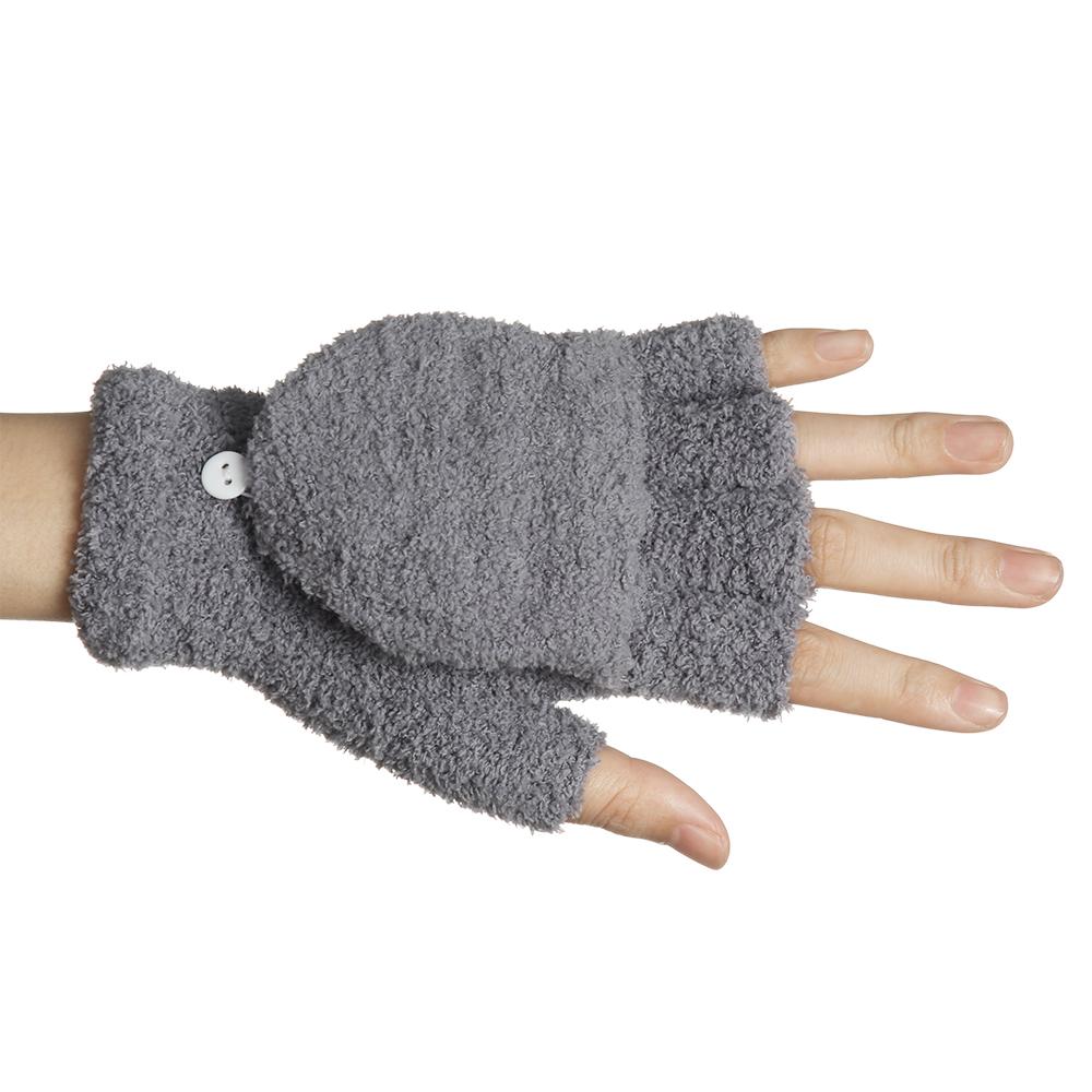 Warm Winter Dual-use Convertible Flip Top Half Finger Gloves Knitting Mittens Coral Velvet  Gloves
