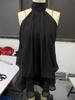 Europäisches & Amerikanisches Urlaubs-Schmal geschnittenes rückenfreies Neckholder-Top & Flauschiges Rock-Kleid für Damen