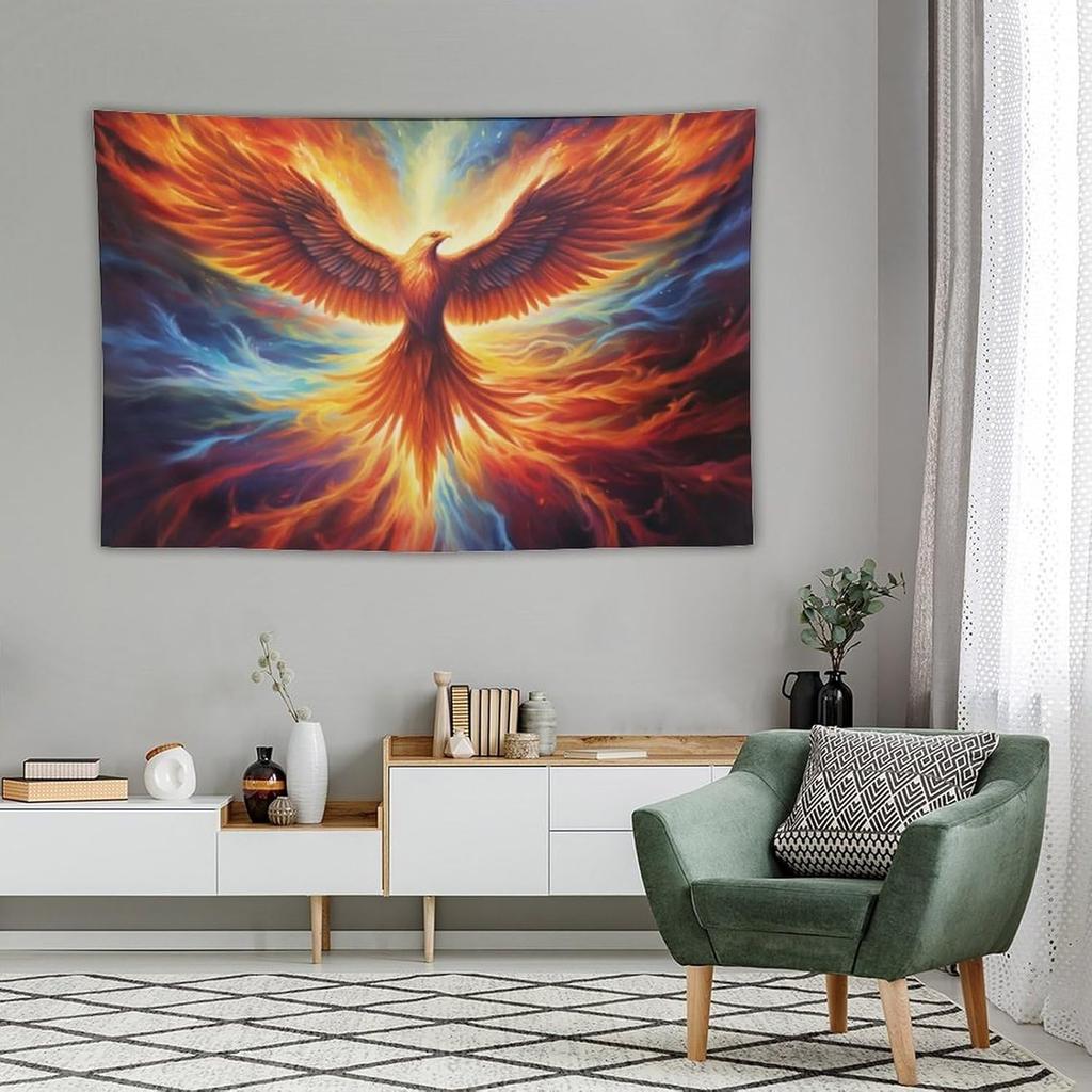Wall Tapestry for Bedroom Majestic Fantasy Vibrant Rising Fire Bird Phoenix Flags Tapestry for Room Living Room Wall Decor Large