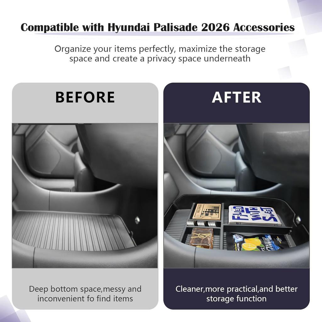 2026 Palisade Lower Center Console Organizer Floor Center Console Compartments Under Storage Box Tray Interior Car Accessories