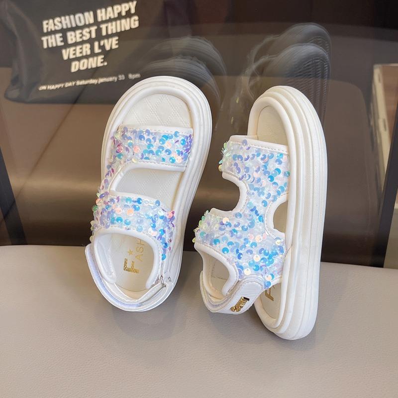 Girls Sequined Closed Toe Casual Summer Kids Sandals Korean Style Beach Sports Shoes