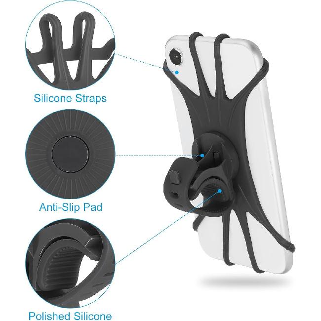 PATIKIL 3Pcs Bike Phone Mount, 360° Rotation Silicone Motorcycle Phone Holder for 3"- 6.5" Phones Adjustable Phone Mount for Motorcycle Bicycle