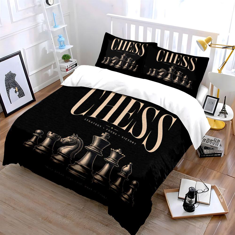 Chess Strategy Art Set Bedding Duvet Cover Set Duvet Cover Pillowcases  (1*Duvet Cover 2*Pillowcases, Without Duvet Insert)