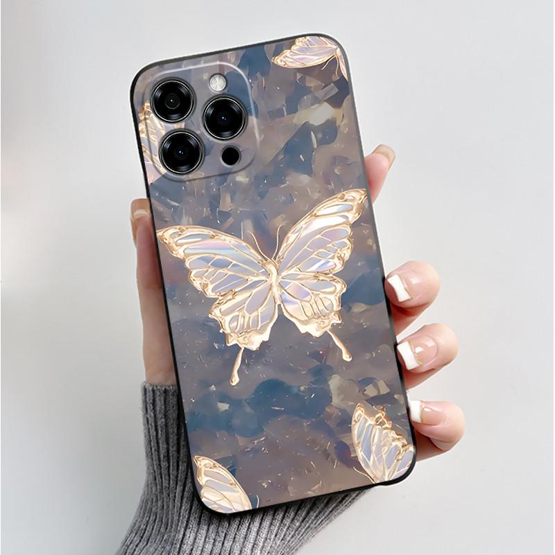 Per Custodia Doogee Note 58 Pro Lusso Moda Pattern Farfalle Fiori Nero Morbido TPU Silicone Cover Posteriore Telefono Cassa Antiurto