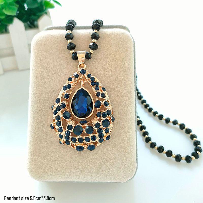 Damen Lange Blumen-Anhänger-Halskette - Elegante Wassertropfen-Pulloverkette für Herbst/Winter