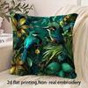 1pc Bright Teal Bird and Floral Print Pillowcase, 2D Flat Print, Polyester, Zipper Closure, Machine Washable - Suitable for Sofa, Chair, Bed, , Living