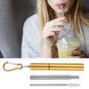 Retractable Stainless Steel Reusable Straw Kit(Gold Aluminum Case  Straw + Brush   Carabiner )