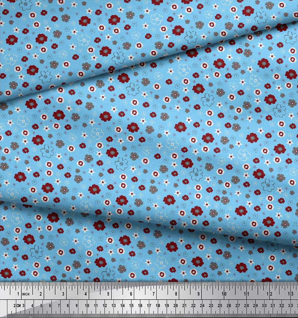 Soimoi Purple Japan Crepe Satin Fabric Flower Artistic Decor Fabric Printed Metre 42 Inch