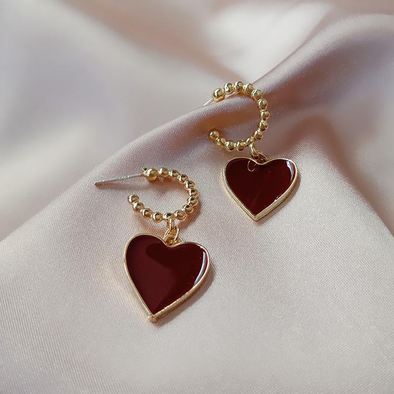 Elegant Angora Red Heart Earrings: Real Gold Electroplated with Diamonds - Perfect for Festive Occasions