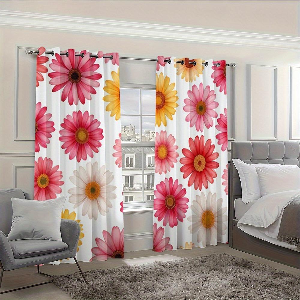 Colorful Daisy Print Curtains Polyester Fabric Suitable Bedroom Living Room Decoration Curtain Made Of Washable Area Ready