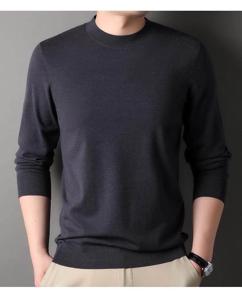 Romon Men's Crew Neck Wool Sweater - Long Sleeve Knitted Top for Spring, Autumn, and Winter