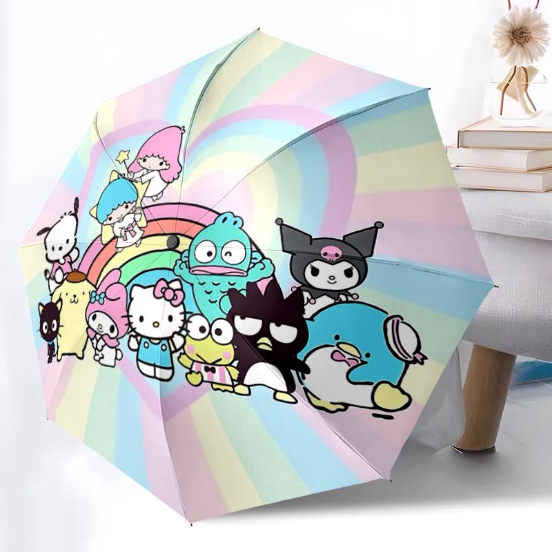 

1pc Hello Kitty Friends Automatic Opening/Closing Umbrella - Portable Folding Design with 8-Bone Iron Frame, Outdoor, Festive Gift for Fans, Travelers