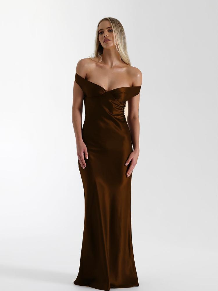 

Women s Off Shoulder Deep V Neck Long Dress Bodycon Solid Color Yellow Evening Gown XL темно-коричневого кольору