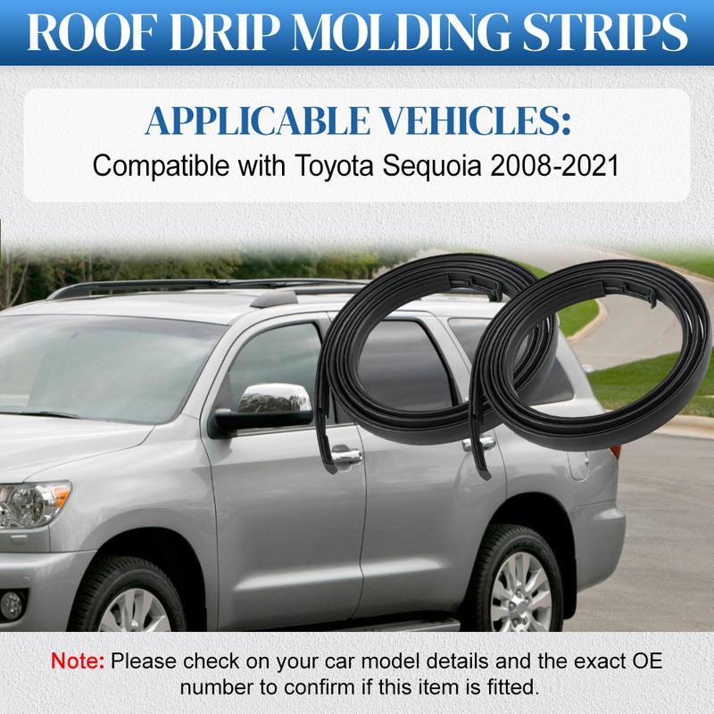 For Toyota Sequoia 2008- Pair Left Right Car Roof Drip Finish Moulding Seal Strips Trim Black Rubber 75551-0C080 75552-0C080