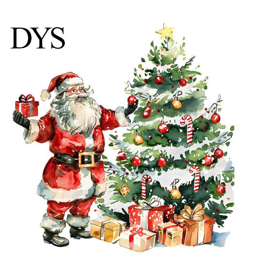 Waterproof Festive Decals Christmas Wall Decals, Watercolor Santa Claus Xmas Tree Village House Sticker, Peel Holiday Decor And Stick Removable