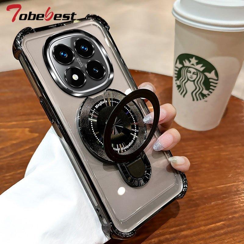 Clear Shockproof Plating Magnetic Magsafe Bracket Case for Xiaomi Redmi Note 14 15 14S 13 13R 12 11 10 9 Pro Plus 4G 5G Cover