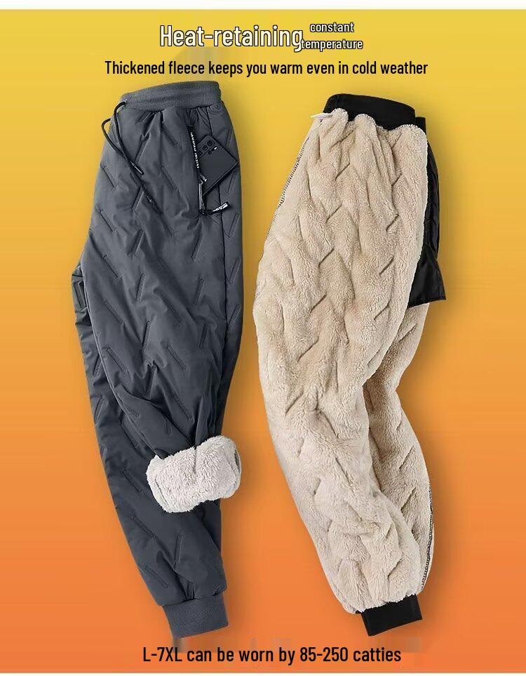 Unisex Windproof Lamb Fleece Cotton Pants: Fleece-Lined, Thickened, Ideal for Autumn and Winter
