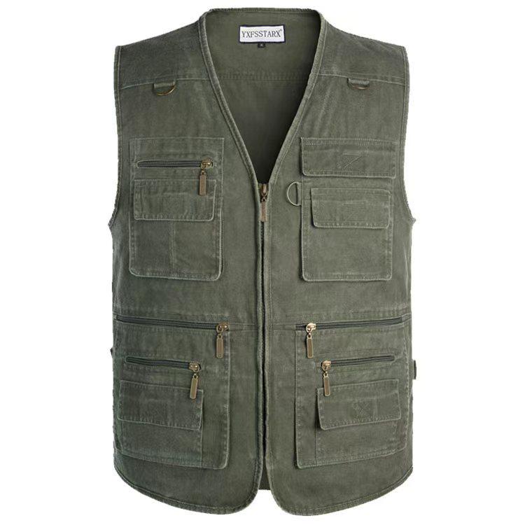 

Men s Denim Multi-Pocket Outdoor Photography Vest - Casual Cotton, Plus Size Available XL