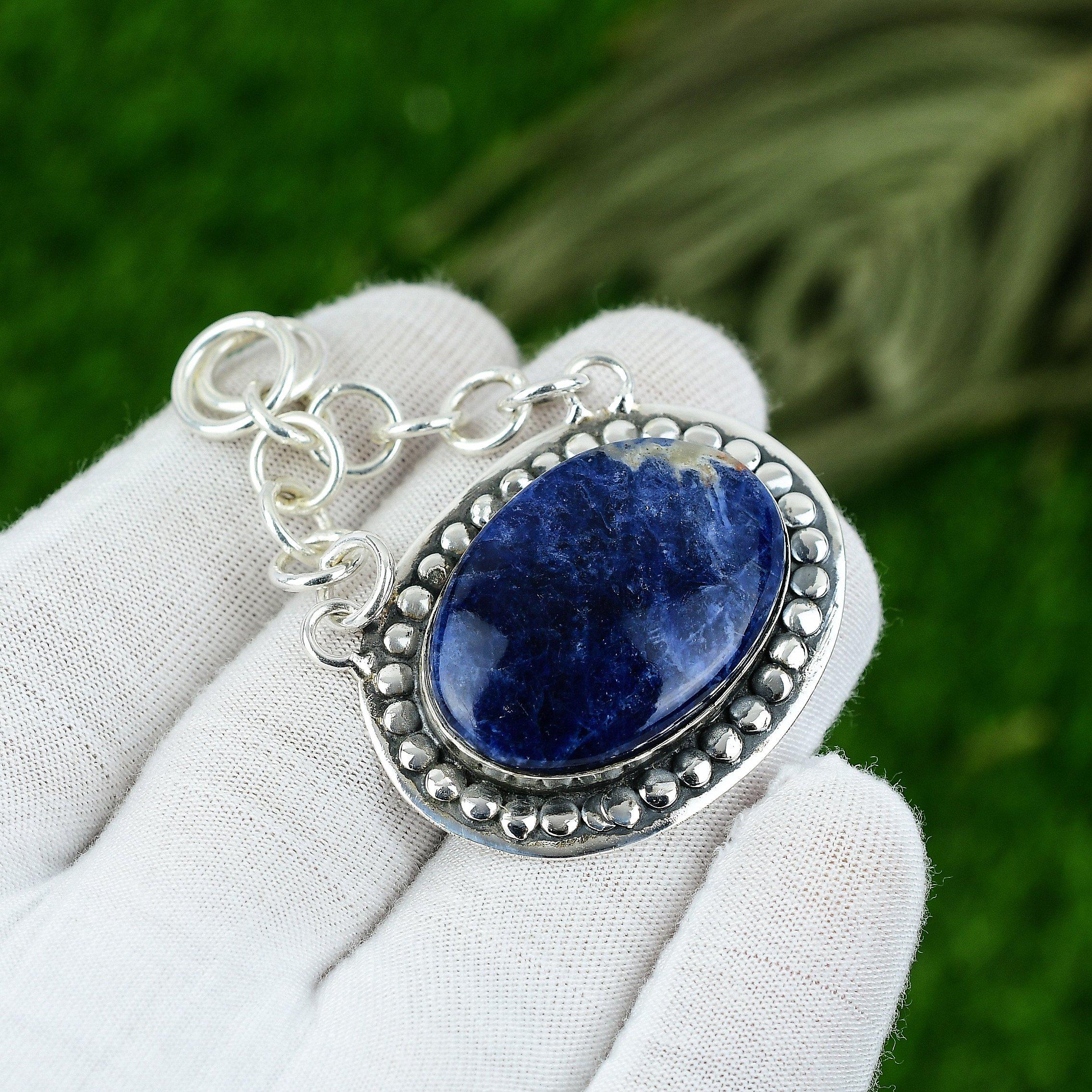 

Подарок на день рождения для нее Подвеска из натурального содалита из стерлингового серебра 925 пробы