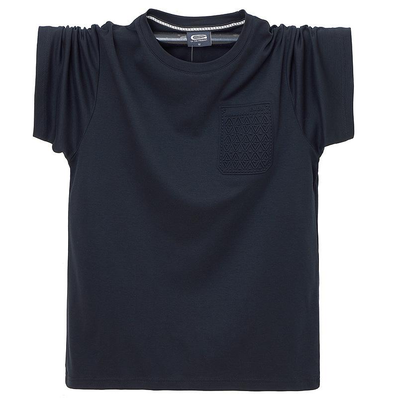 

Большие размеры рубашки для мужчин Большие размеры Круглый вырез шея хлопок короткий рукав летние футболки Повседневный карман однотонная футболка M-6XL 6XL чёрный