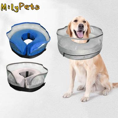 Adjustable Inflatable Dog Cone Collar Waterproof Fabric Comfortable To Wear Soft Dog Neck Donut Does Not Block Vision Breathable