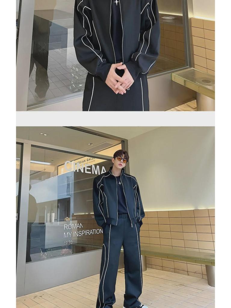 Luxury Men's Casual Sports Suit: Loose Cardigan Jacket & Wide-Leg Pants Set