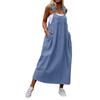 Women Sleeveless Solid Color Pinafore Dress Long Casual Loose Fit Adjustable Strap Maxi Dress with Pockets