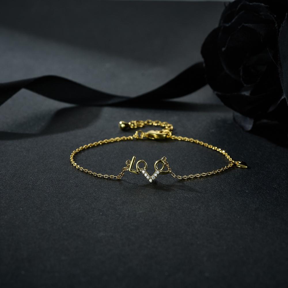 14K Gold Plated Chrome Love Bracelets 20cm Copper White Zircon Love Bracelet for Couple