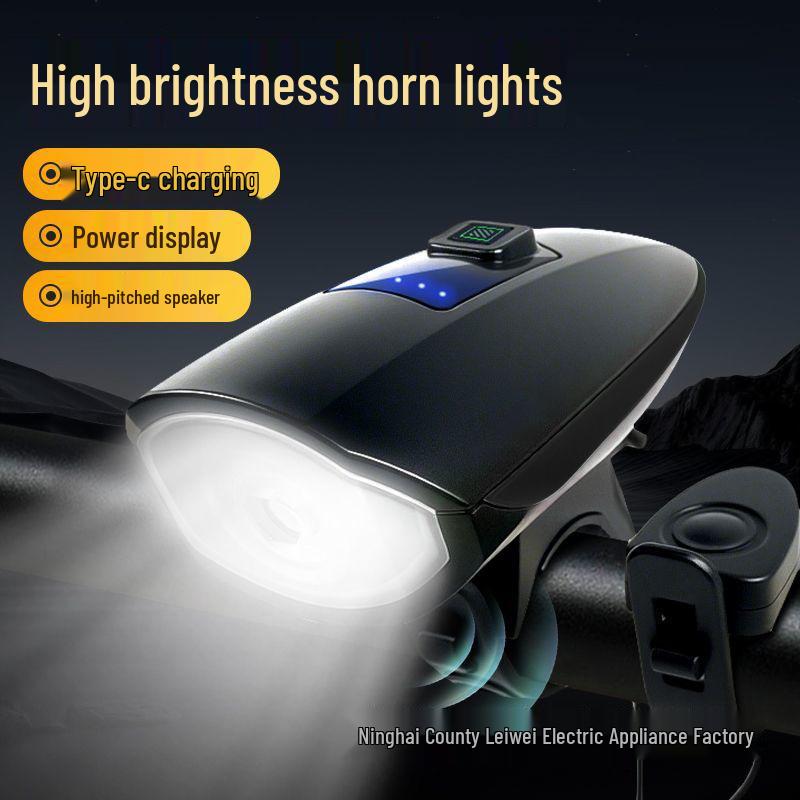 Rechargeable Front Bike Light with Horn - Powerful Night Riding LED Safety Light for Mountain Bikes