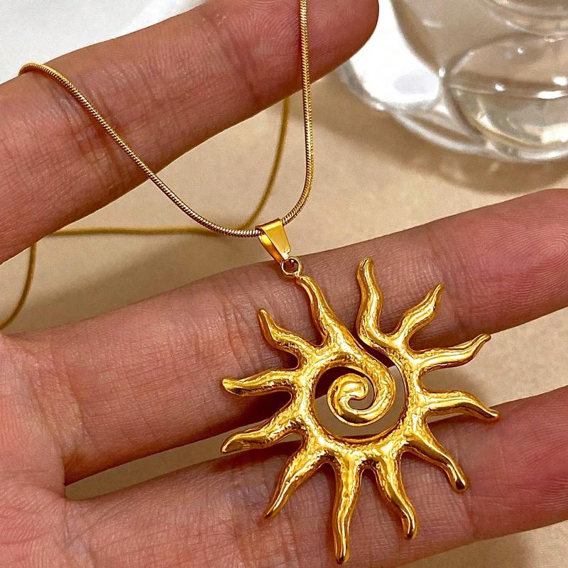 1 Stück Vintage Sonnen Totem Anhänger Halskette Für Frauen Edelstahl Kette Halskette Täglichen Party Schmuck Geschenke