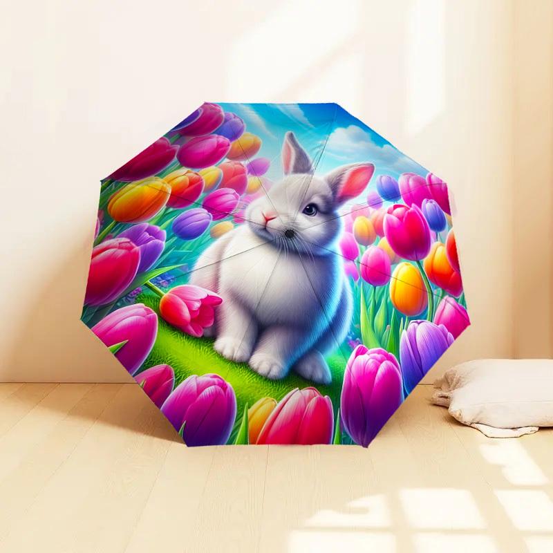 1pc rabbit flower Pattern Umbrella  Automatic Opening and Closing Umbrella, High quality Umbrella, Ideal Gift for Her 244