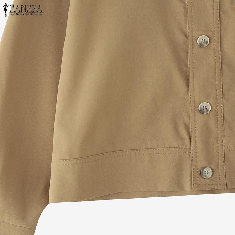 ZANZEA Blusa informal holgada de manga larga con cuello alto para mujer