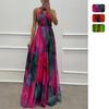 Women Halter Neck Sleeveless Printed Tie Waist Flowy Hem Dress, Casual Fashion Summer Dress for European American Women