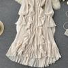 YYFS Women's Fashion Spring Fall Solid Color Print Long Sleeve V-Neck High Waist Casual Dresses