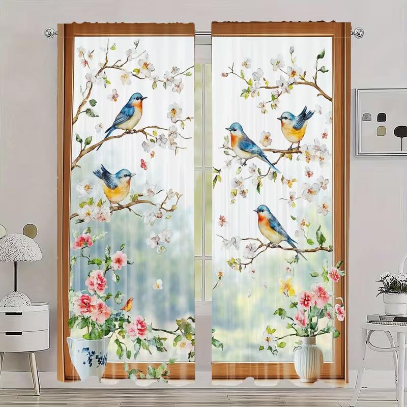 2 Pcs Spring print curtains,suitable for bedroom,living room kitchen decoration,home decoration,window decoration