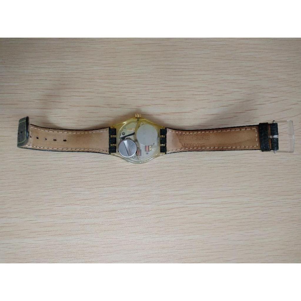 Used Swatch watch rainbow dial green genuine leather strap