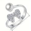 Japanese and Korean version of the new simple personalized bow opening adjustable pearl ring women