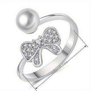 Japanese and Korean version of the new simple personalized bow opening adjustable pearl ring women