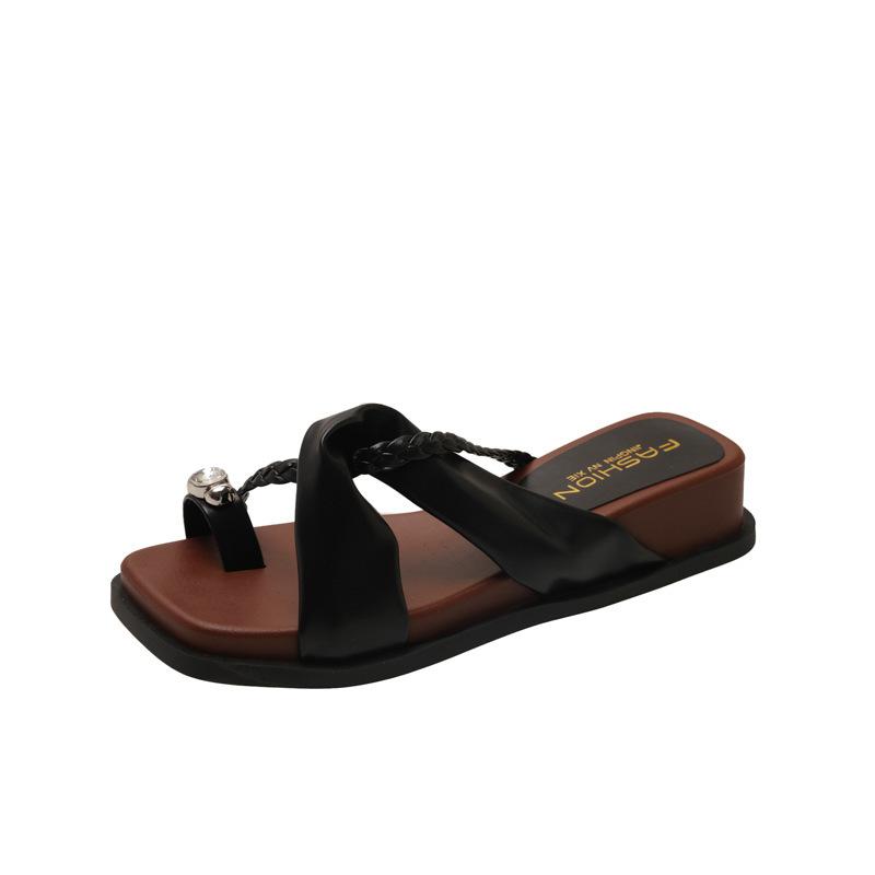 

Толстая подошва, закрытый носок, прохладные тапочки, женские летние, новые, с юбкой, пляжные прохладные тапочки 40 чёрный