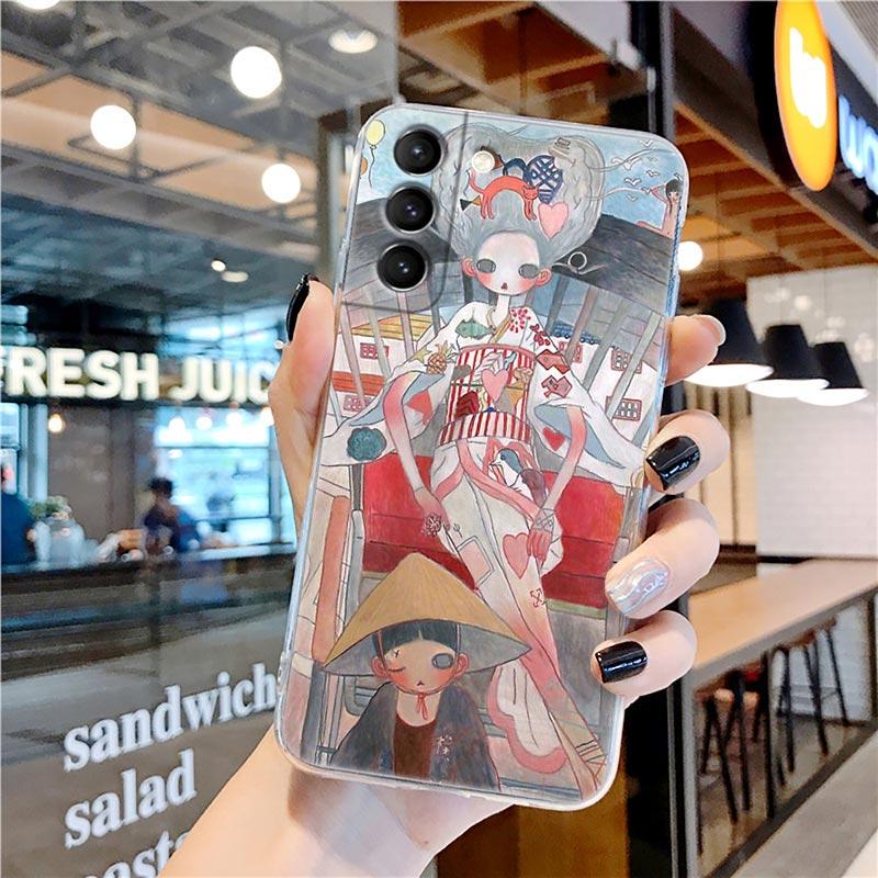 Japanese style Aya Takano Art Painting Transparent Case for Samsung Galaxy S22 S21 S20 FE S 22 Ultra S10E S9 Plus 5G Cover Coque