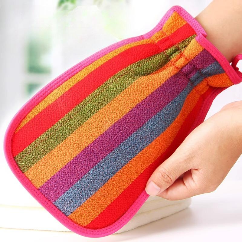 Rainbow strip bath towel Strong decontamination pull back strip bath towel hanging thickened bath gloves bath towel