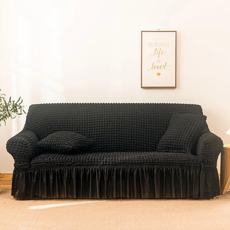 High Elastic Bubble Grid Sofa Cover 1/2/3/4 with Skirt Hem Universal Stretch Couch Protector for Home Living Room Pet Anti Dirt