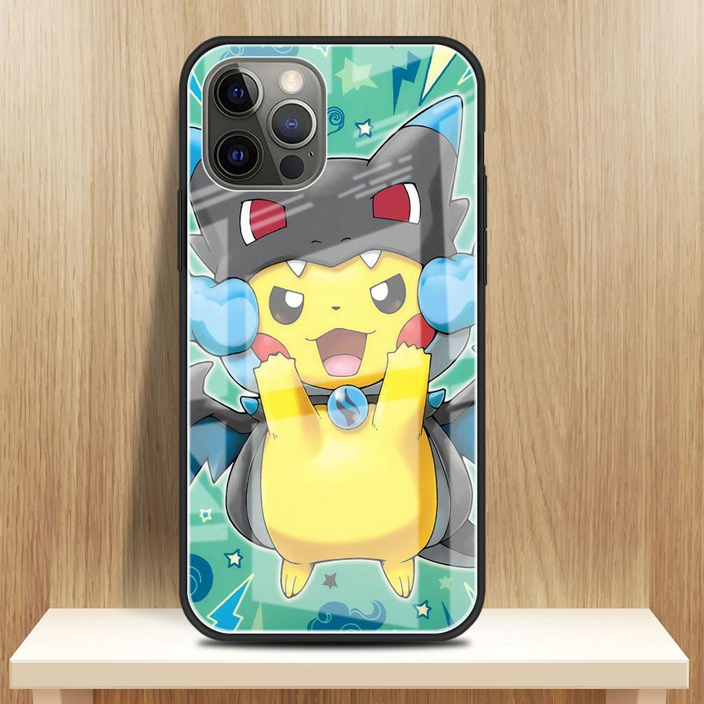 

Чехол из закаленного стекла для iPhone 11 13 Pro Max 12 XR SE 7 8 Plus X XS 6 6S противоударный чехол для телефона Hard Funda Funny Pokemon Pikachu iPhone 6 6S