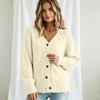 Women's Color Long Sleeve V-Neck Buttoned Cable Knit Cardigan Sweater