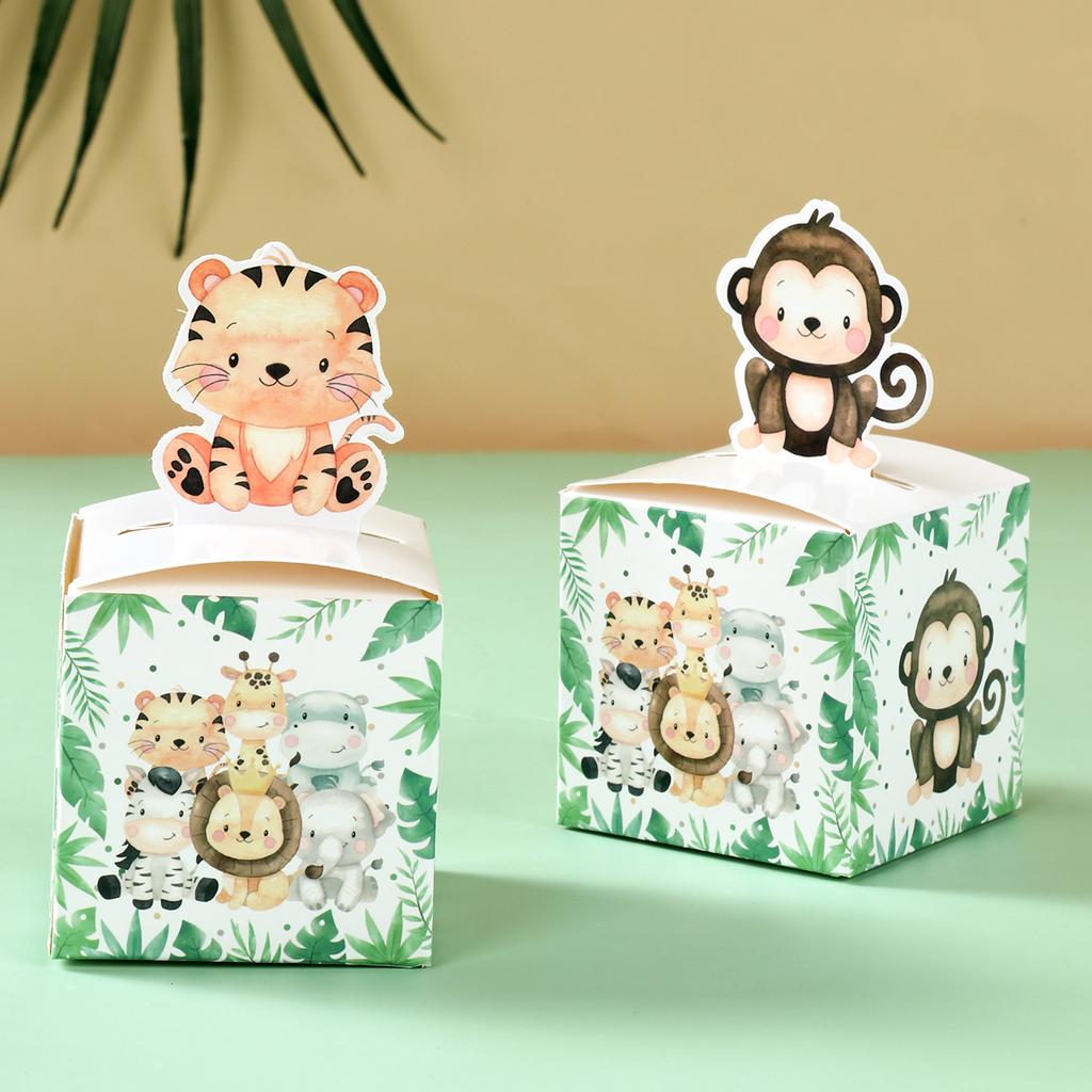 Bonboniéry s džunglovými zvířátky Safari Dekorace na narozeninovou oslavu Dětská dárková balicí krabička Wild One Potřeby na Baby Shower Krabička Taška