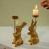 Farmhouses Bunnies Rabbit Figure Candle Holder Easters Candlestick for Spring Home Decoration and Table Centerpieces