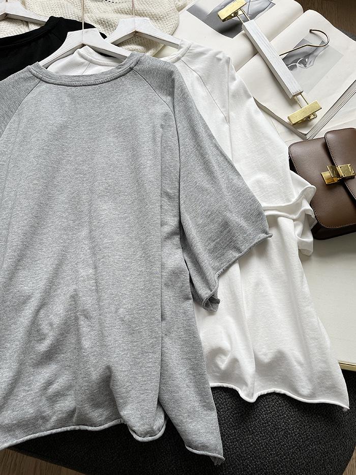 Loose Plus Size Cotton Raglan Sleeve Pullover - Five-Sleeve Summer Top