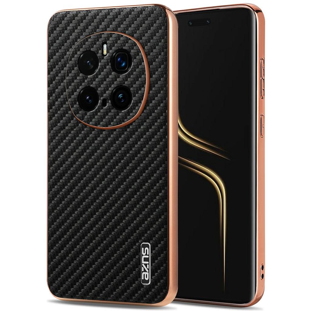 AZNS For Honor Magic7 Pro 5G Case Electroplating Carbon Fiber Texture PU+TPU Phone Cover